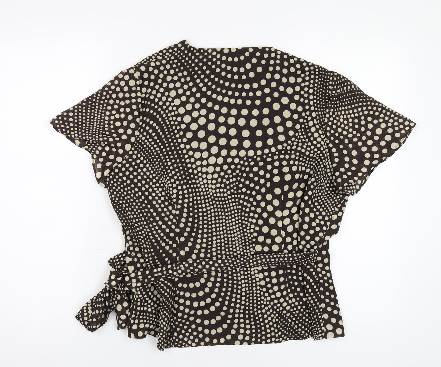 Kaleidoscope Womens Brown Polka Dot Polyester Wrap T-Shirt Size 16 V-Neck