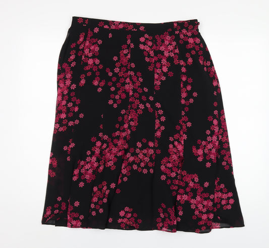 Jacques Vert Womens Black Floral Polyester A-Line Skirt Size 16 Zip