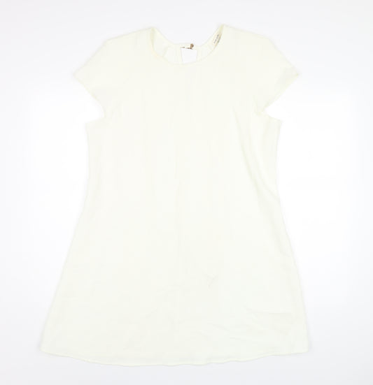 River Island Womens Ivory Polyester A-Line Size 14 Round Neck Buckle