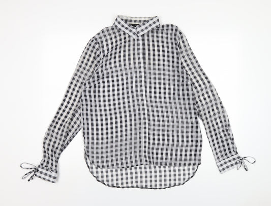 NEXT Womens Grey Check Polyester Basic Button-Up Size 12 Collared