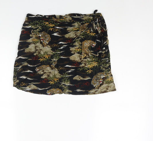 Urban Outfitters Womens Multicoloured Geometric Viscose Mini Skirt Size S Zip - Tie Detail Jungle Tiger Print