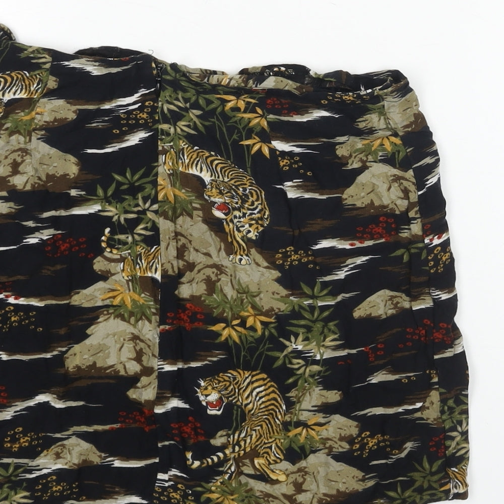 Urban Outfitters Womens Multicoloured Geometric Viscose Mini Skirt Size S Zip - Tie Detail Jungle Tiger Print