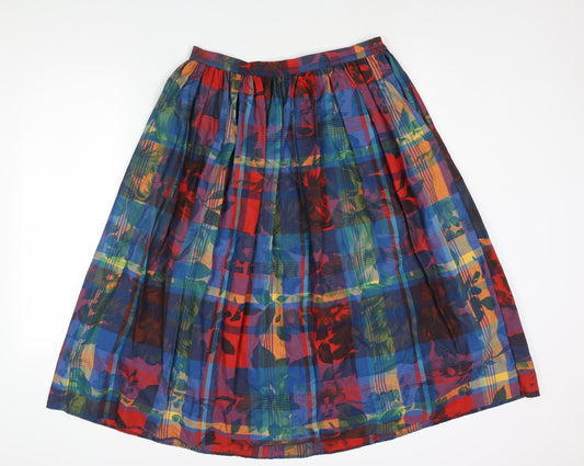 St Michael Womens Multicoloured Geometric Cotton Peasant Skirt Size 16 Zip - Vintage Check Floral Print