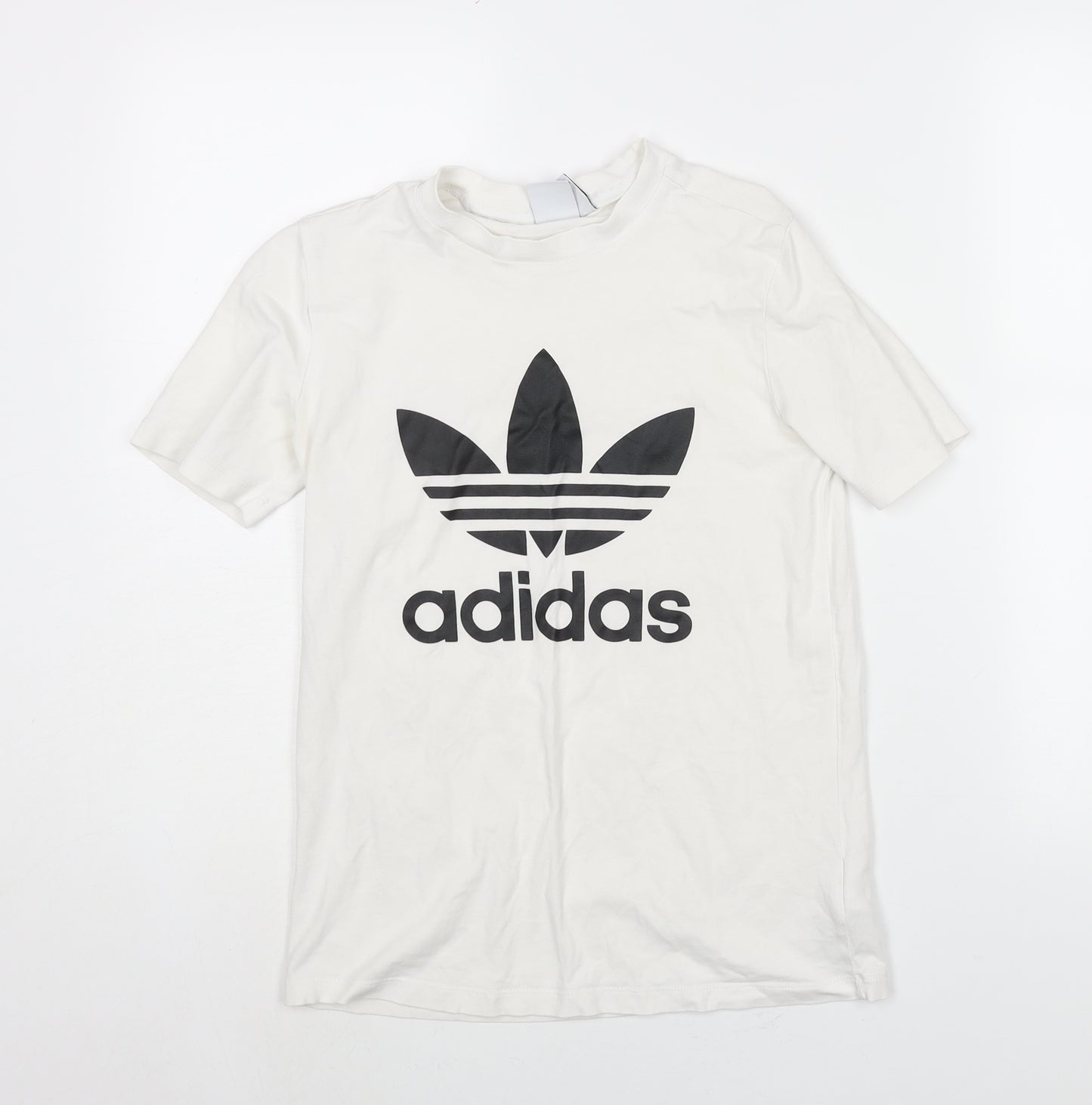 adidas Womens White Cotton Basic T-Shirt Size 8 Crew Neck - Logo Print