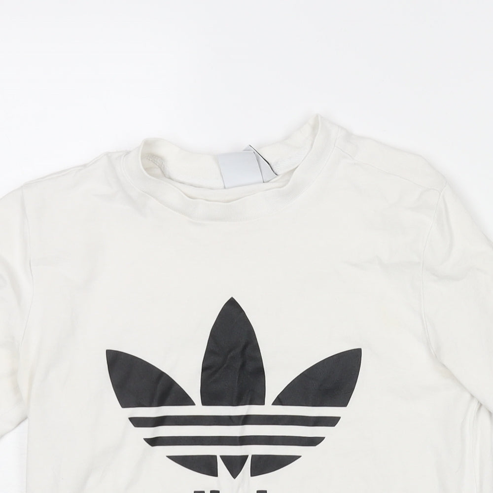 adidas Womens White Cotton Basic T-Shirt Size 8 Crew Neck - Logo Print