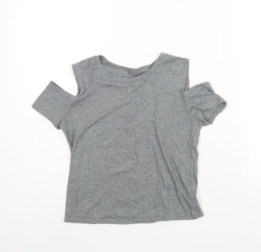 Hollister Womens Grey Cotton Basic T-Shirt Size S Round Neck - Cold Shoulder