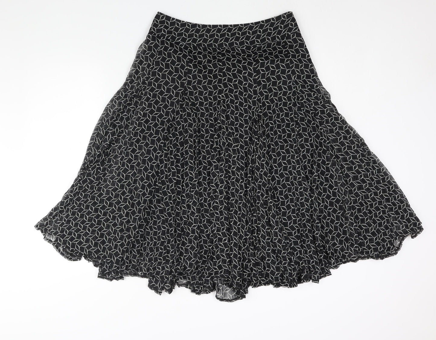 Femme Womens Black Geometric Polyester Flare Skirt Size 12 Zip