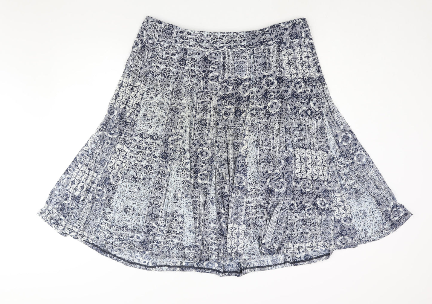 Marks and Spencer Womens Blue Geometric Cotton Flare Skirt Size 18