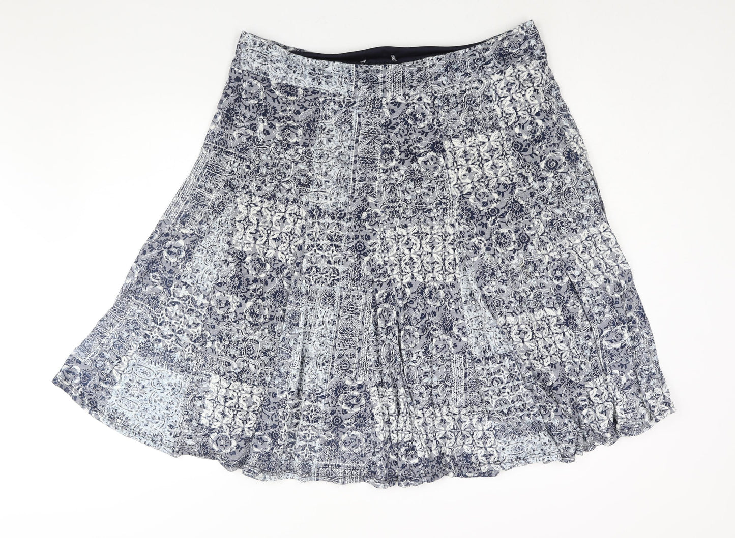 Marks and Spencer Womens Blue Geometric Cotton Flare Skirt Size 18