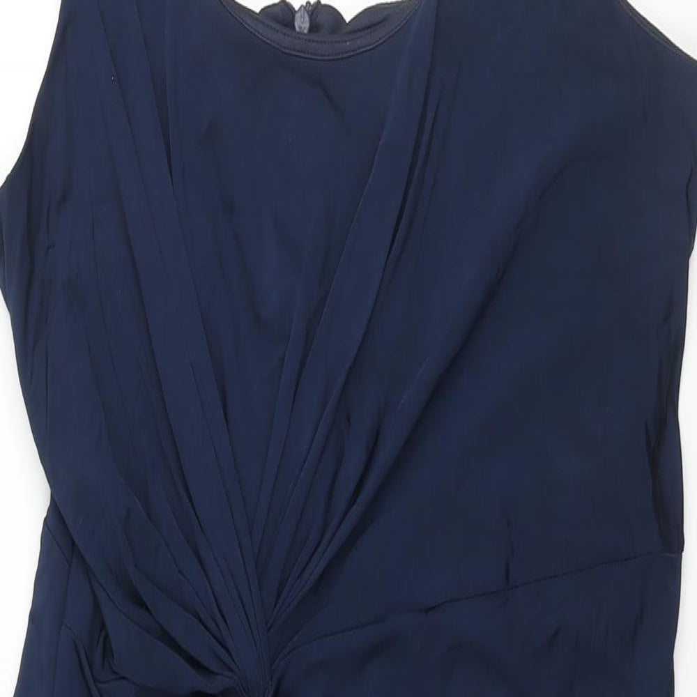 Phase Eight Womens Blue Viscose Shift Size 14 Scoop Neck Zip - Knot Detail