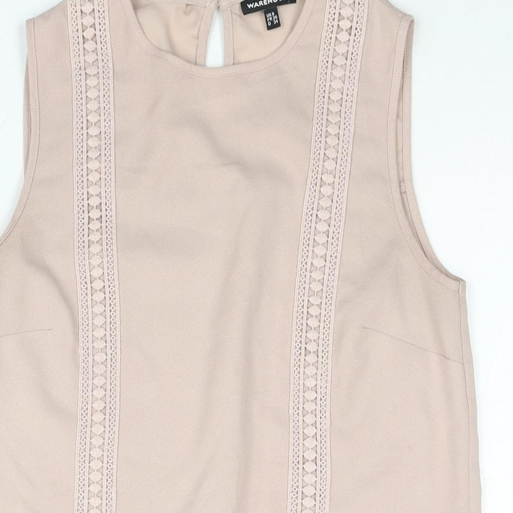 Warehouse Womens Pink Polyester Camisole Blouse Size 8 Round Neck - Lace Detail