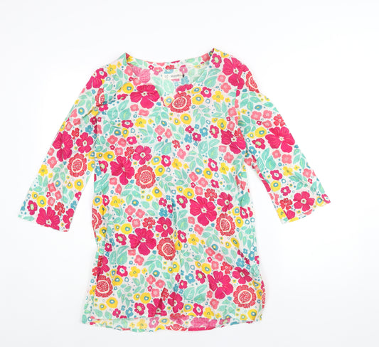 Seasalt Womens Multicoloured Floral Cotton Tunic Blouse Size 8 V-Neck