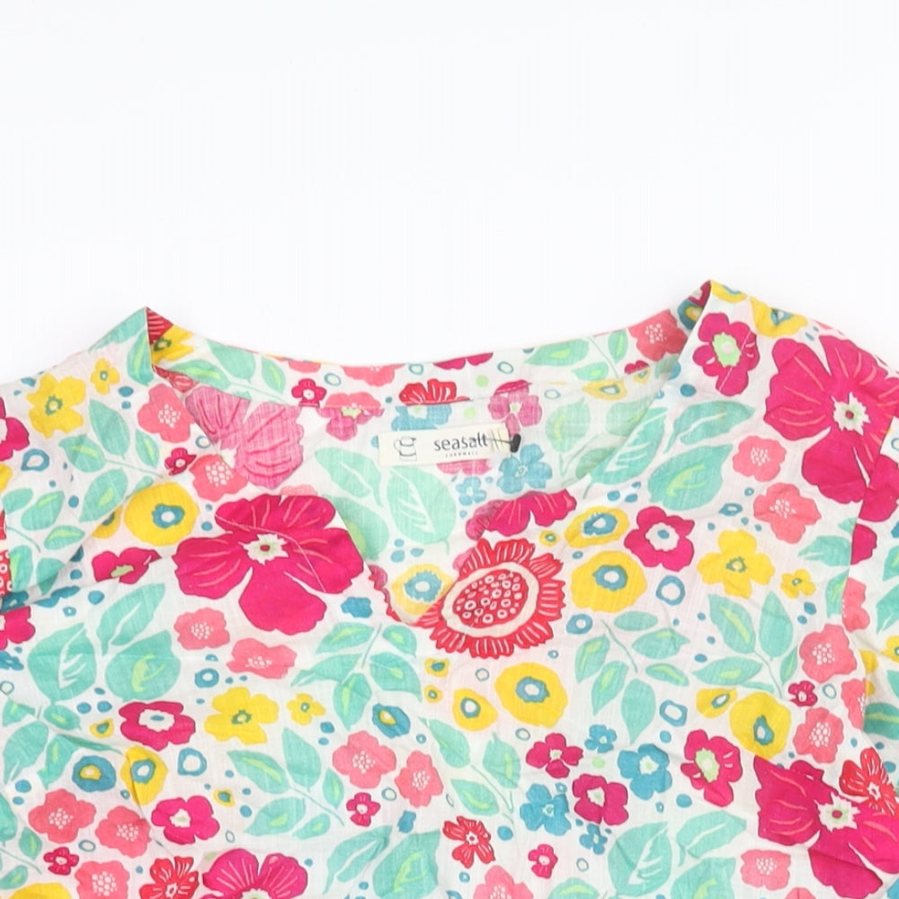 Seasalt Womens Multicoloured Floral Cotton Tunic Blouse Size 8 V-Neck