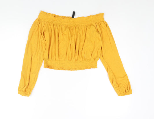 Divided by H&M Womens Yellow Polyester Cropped Blouse Size M One Shoulder