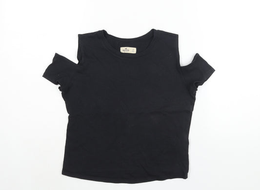 Hollister Womens Black Polyester Basic T-Shirt Size S Round Neck - Cold Shoulder