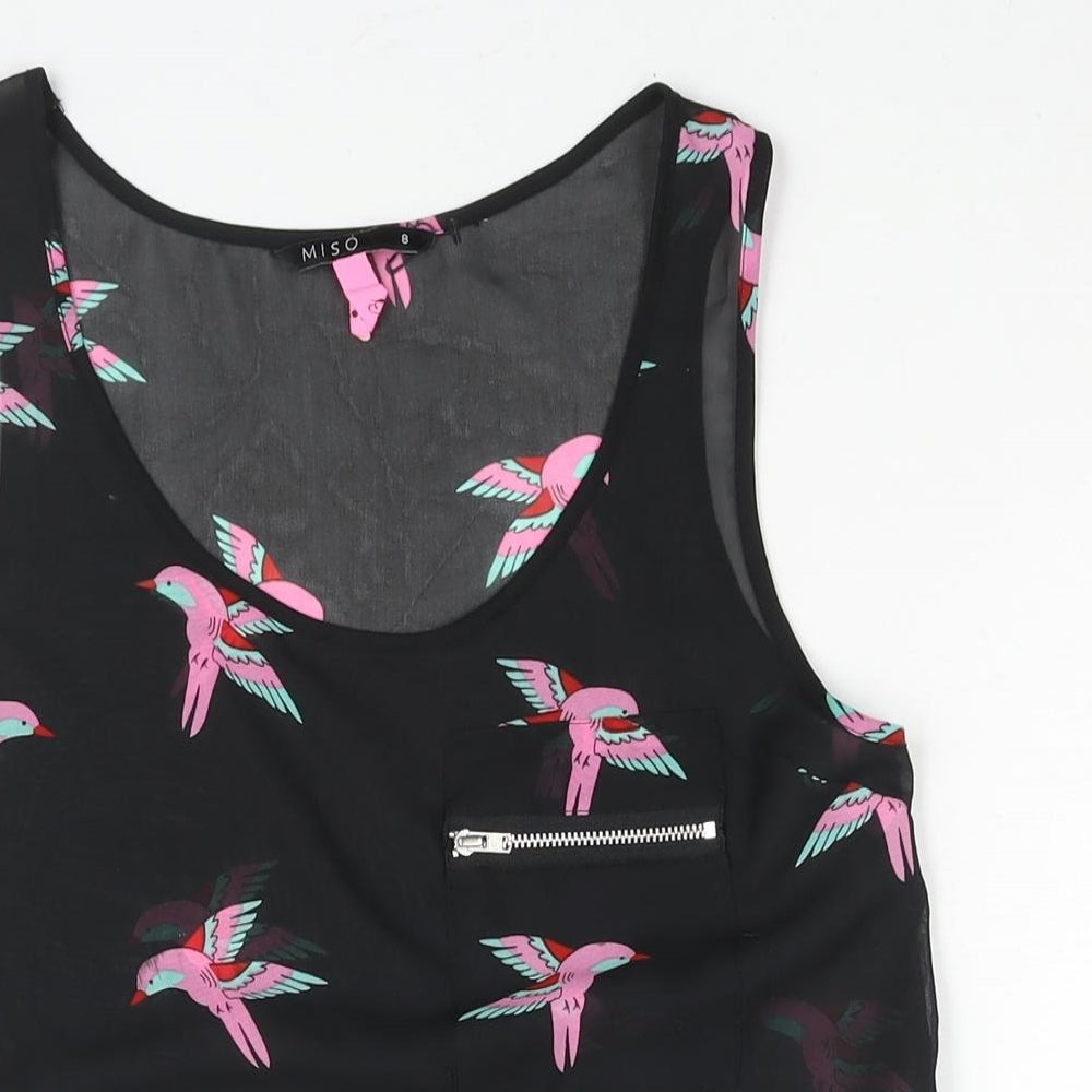 Miso Womens Black Geometric Polyester Camisole Blouse Size 8 Scoop Neck - Bird Print