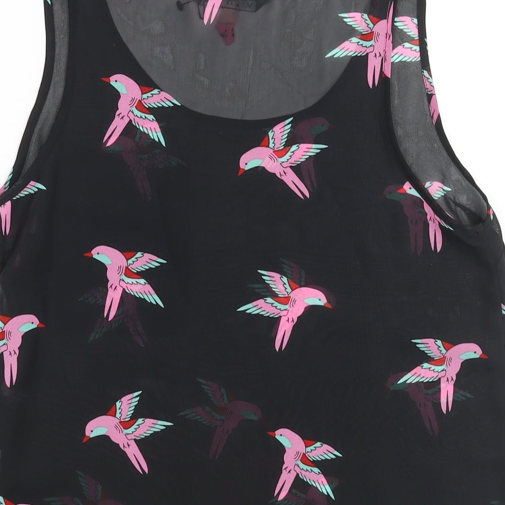 Miso Womens Black Geometric Polyester Camisole Blouse Size 8 Scoop Neck - Bird Print