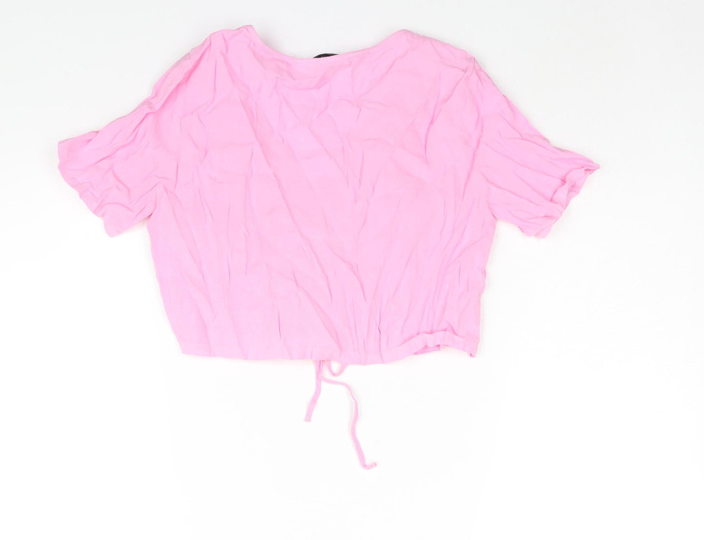 Zara Womens Pink Linen Cropped Blouse Size S V-Neck