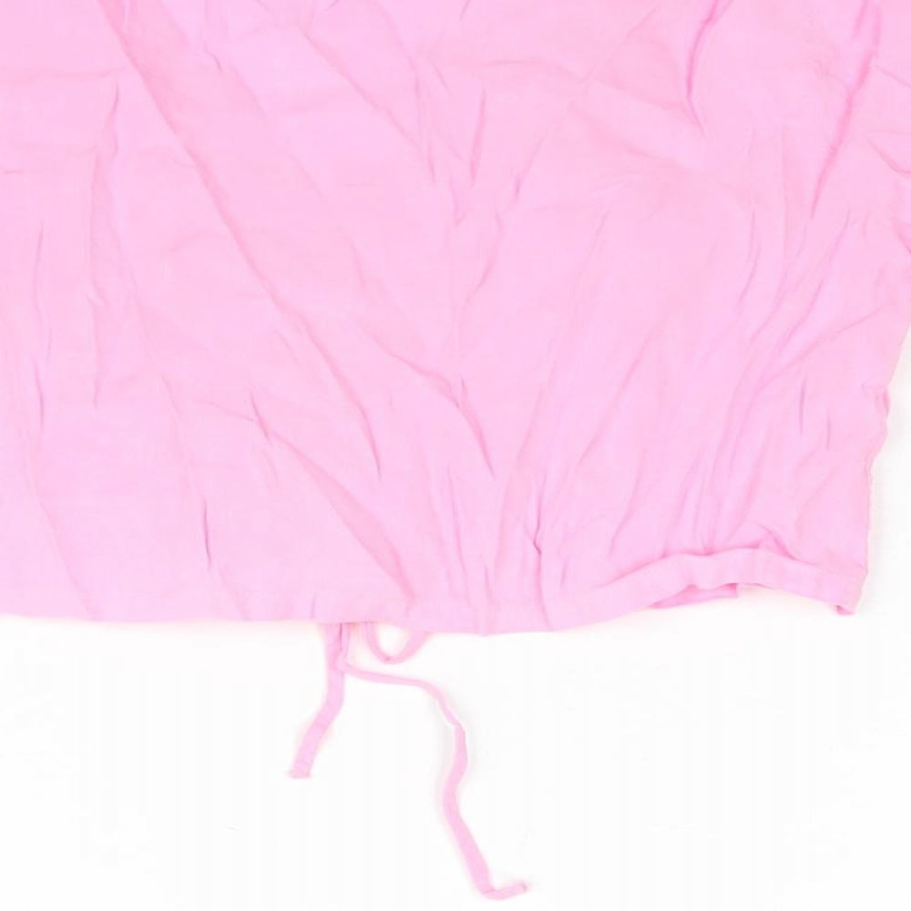 Zara Womens Pink Linen Cropped Blouse Size S V-Neck