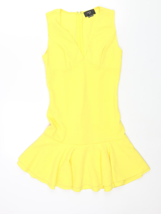 AX Paris Womens Yellow Polyester Shift Size 10 V-Neck Zip - Frill