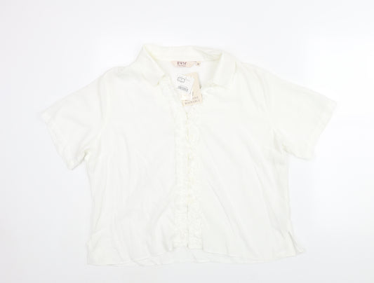 EWM Womens White Polyester Basic Blouse Size 22 Collared - Frill