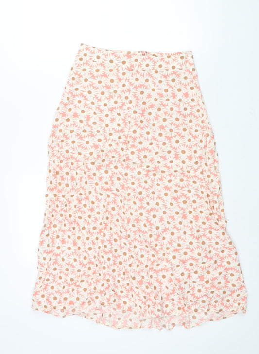 Mango Womens Pink Floral Viscose A-Line Skirt Size S Zip