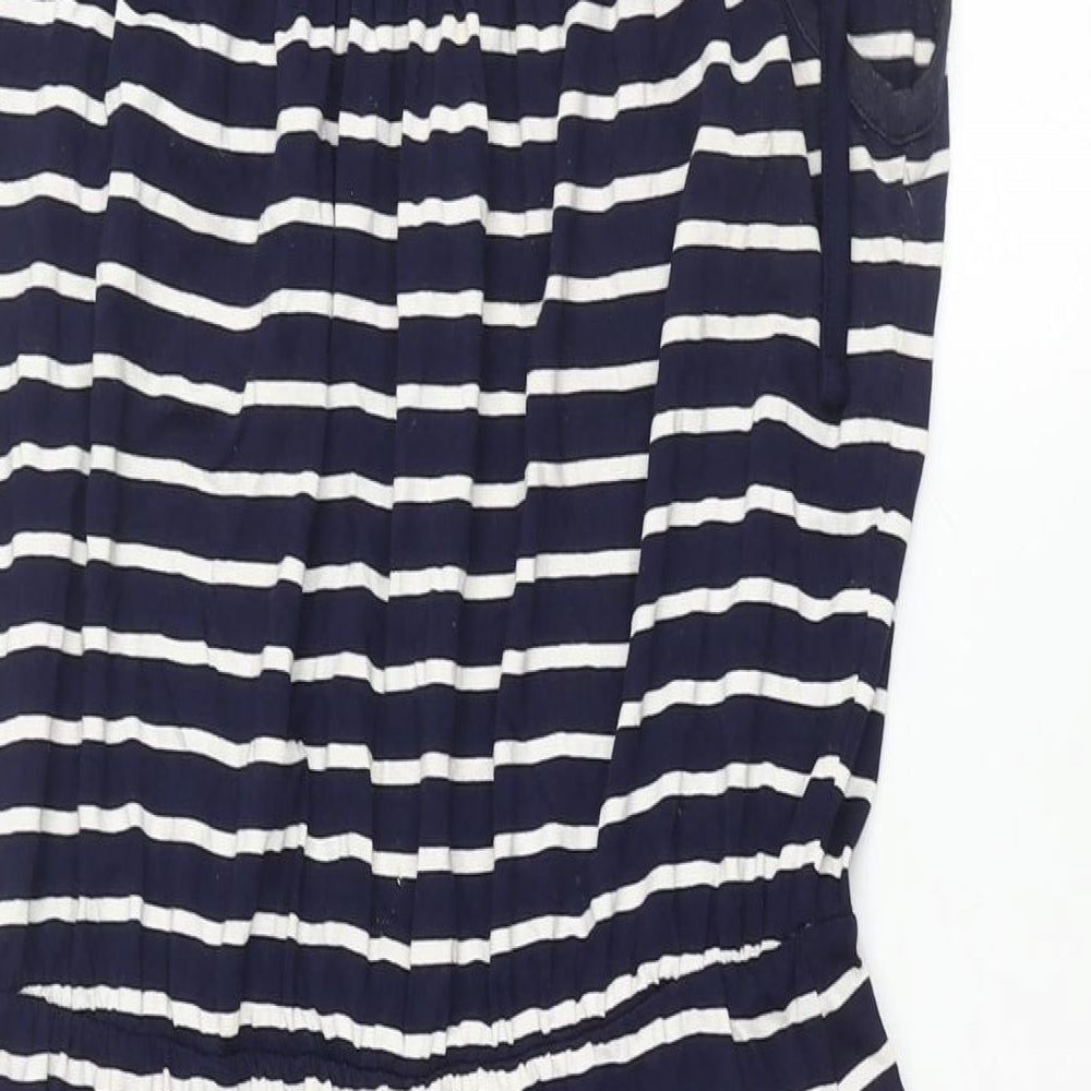 Warehouse Womens Blue Striped Viscose Shift Size 10 Scoop Neck Pullover - Bow