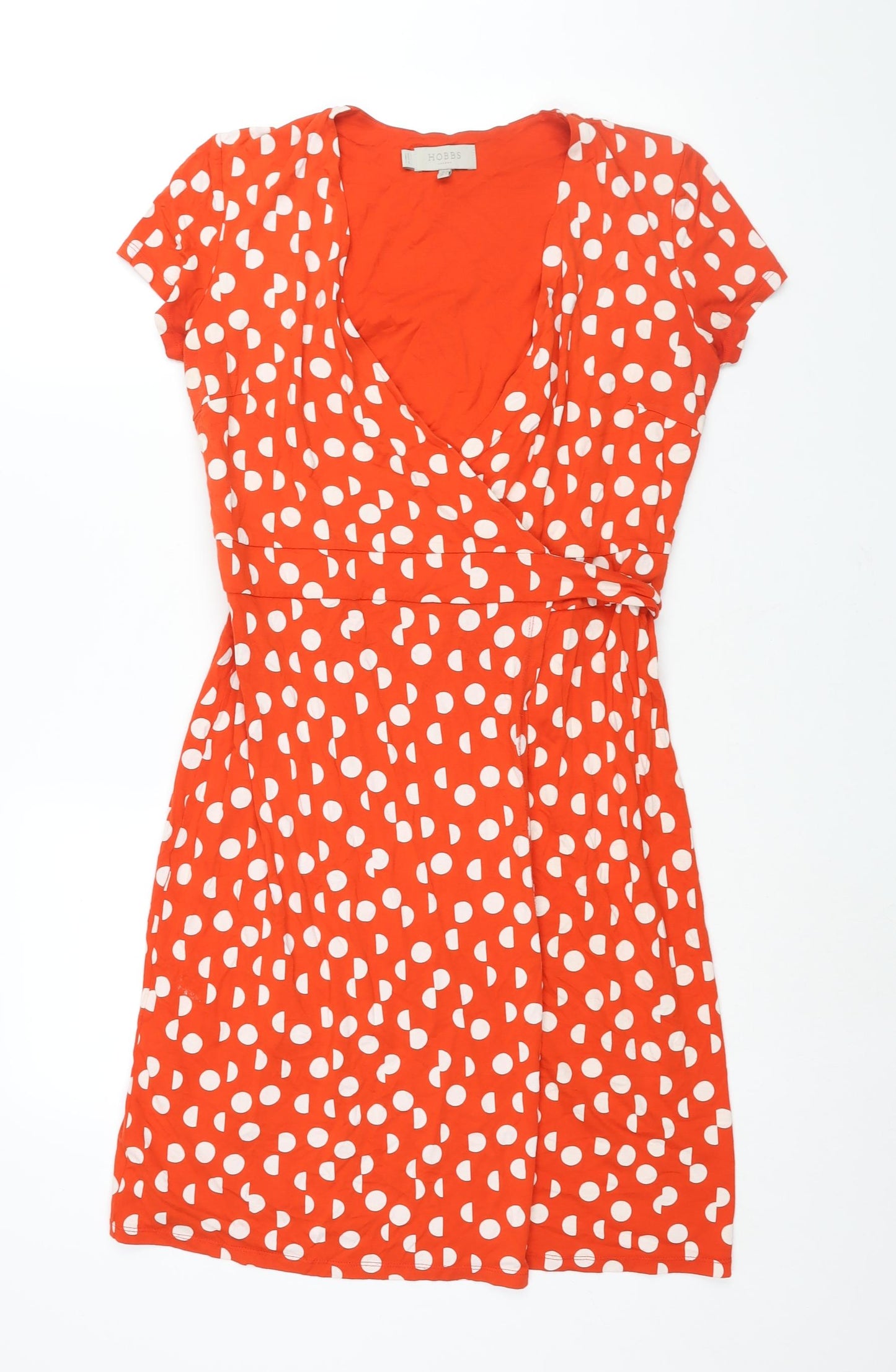 Hobbs Womens Red Polka Dot Viscose Wrap Dress Size 10 V-Neck Tie