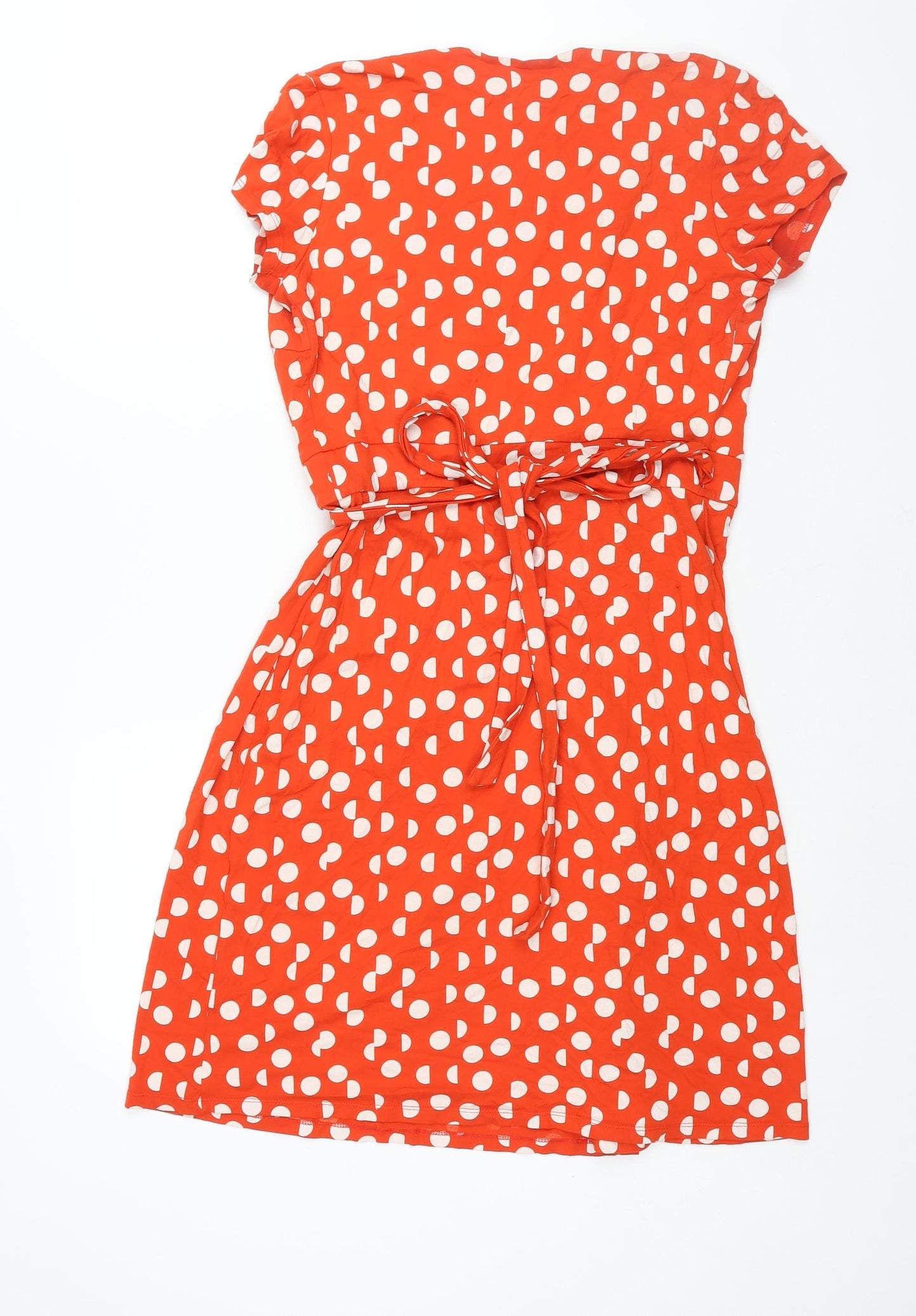 Hobbs Womens Red Polka Dot Viscose Wrap Dress Size 10 V-Neck Tie