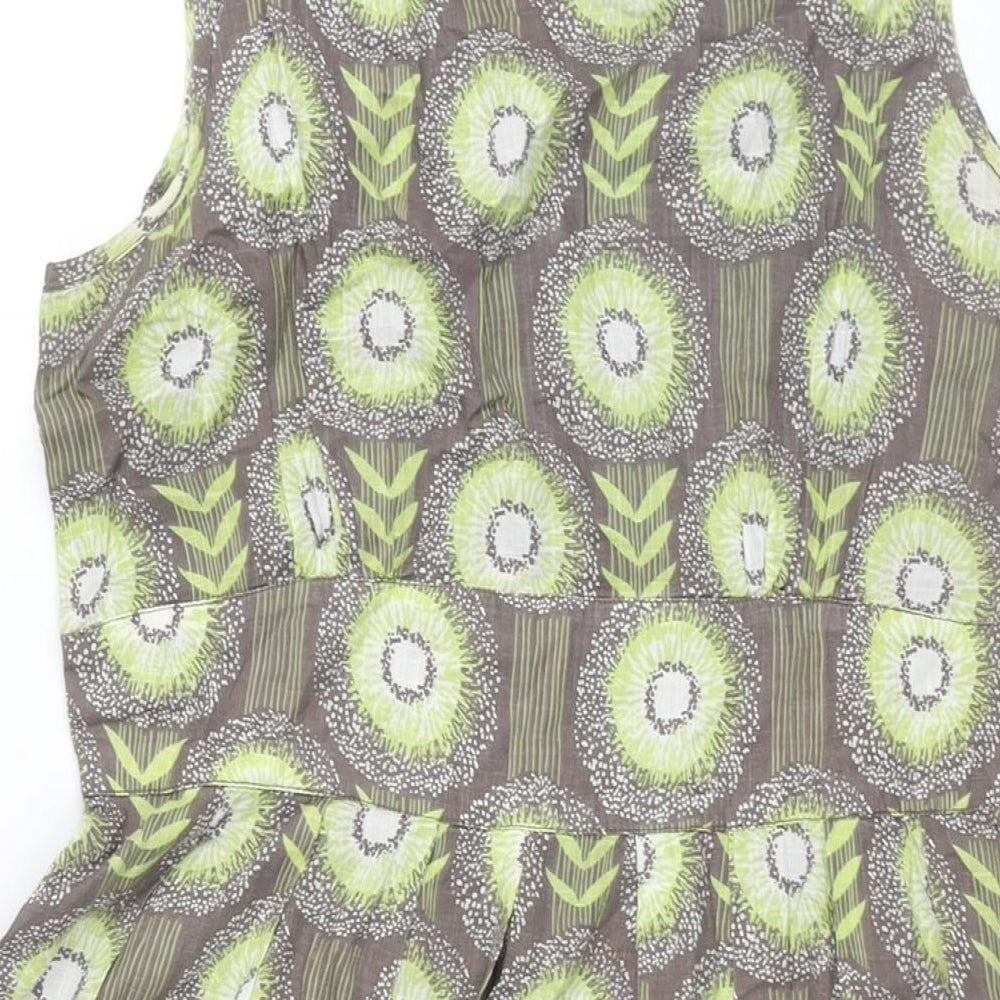 Seasalt Womens Green Geometric Cotton A-Line Size 12 Boat Neck Zip