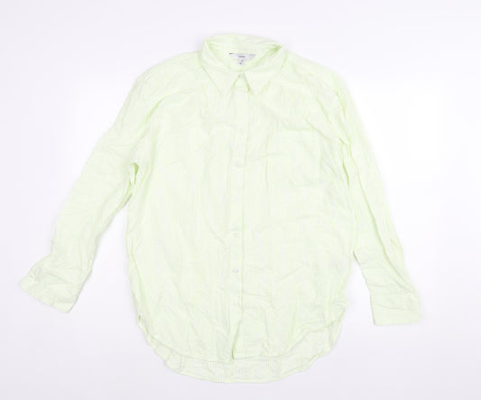 NEXT Womens Green Striped Cotton Basic Button-Up Size 10 Collared