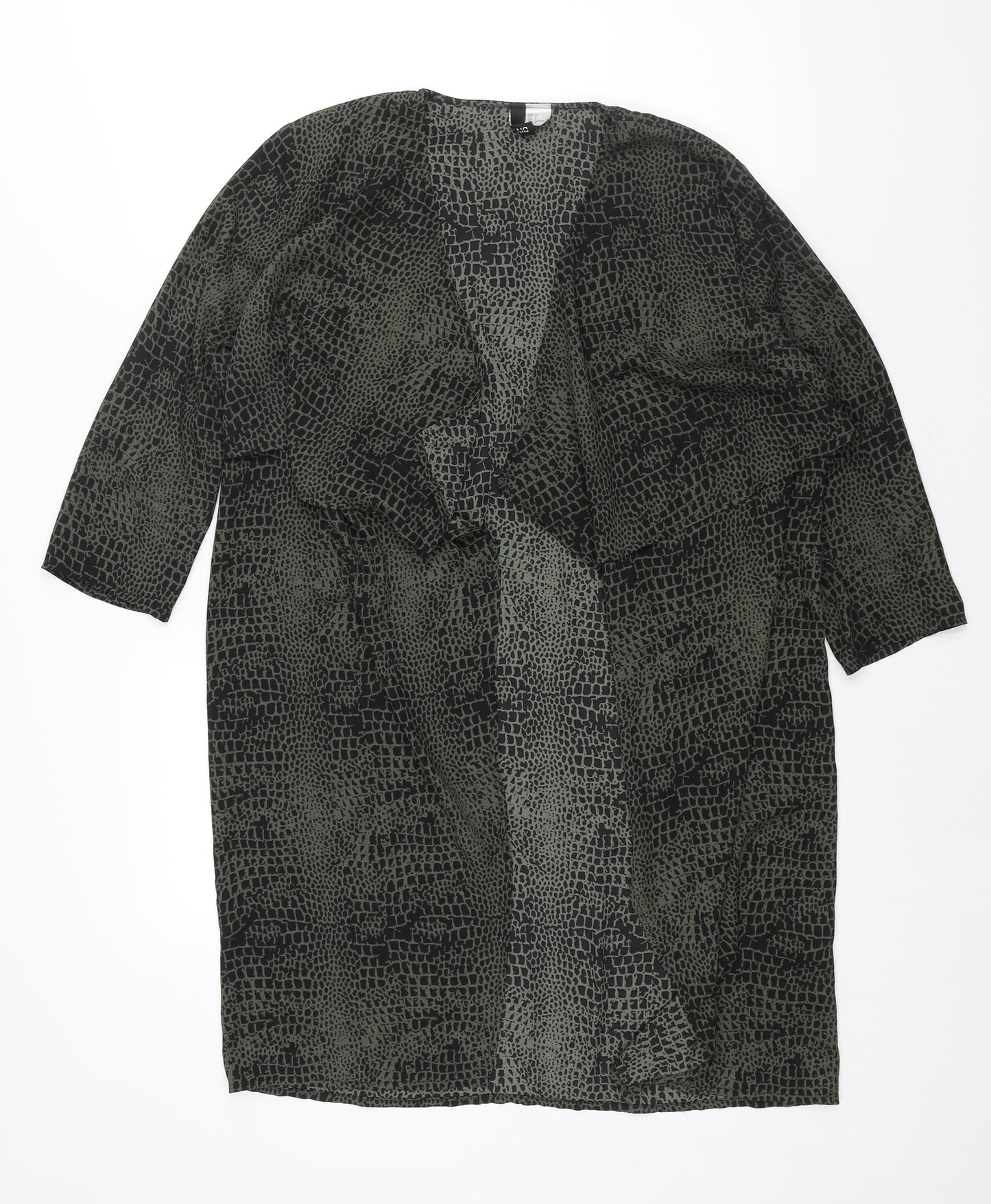 Divided by H&M Womens Green Animal Print Polyester Kimono Blouse Size 10 V-Neck - Waterfall Front Crocodile Print