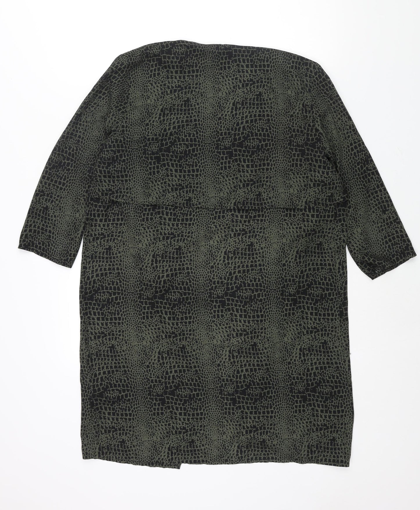 Divided by H&M Womens Green Animal Print Polyester Kimono Blouse Size 10 V-Neck - Waterfall Front Crocodile Print