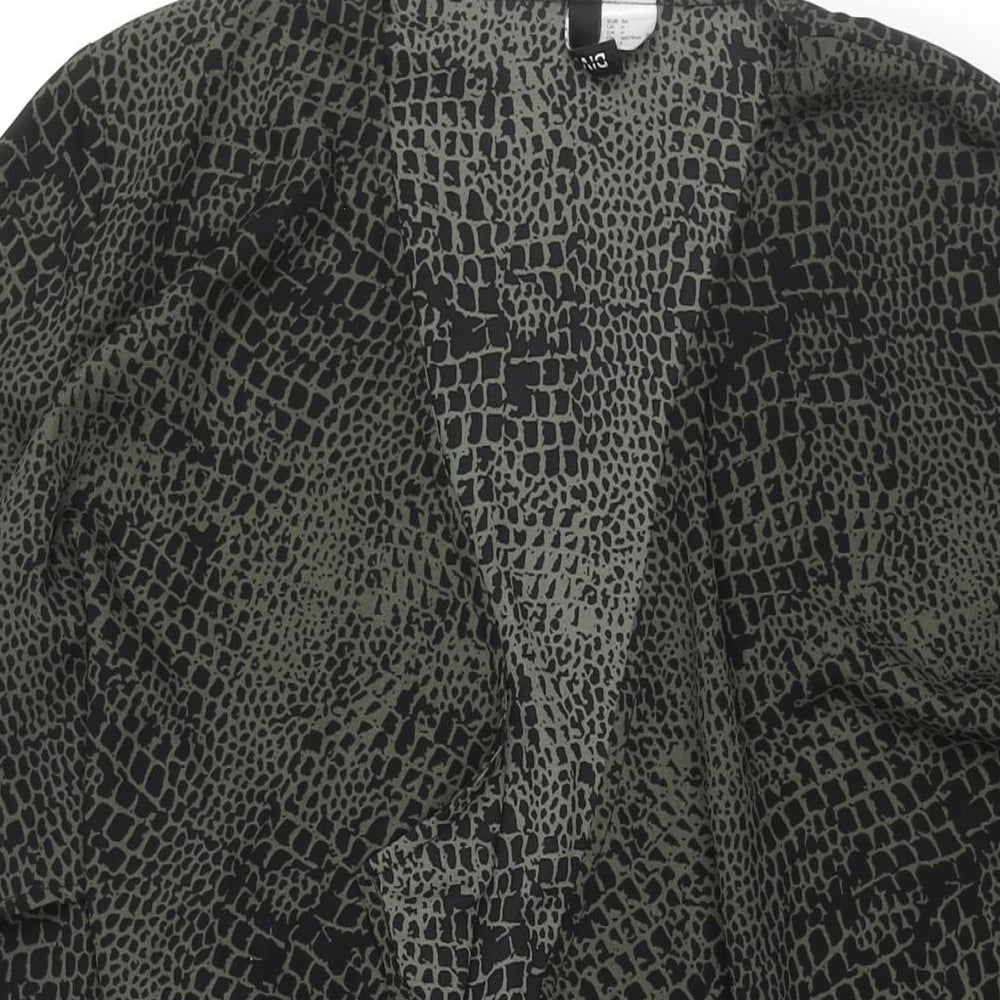 Divided by H&M Womens Green Animal Print Polyester Kimono Blouse Size 10 V-Neck - Waterfall Front Crocodile Print