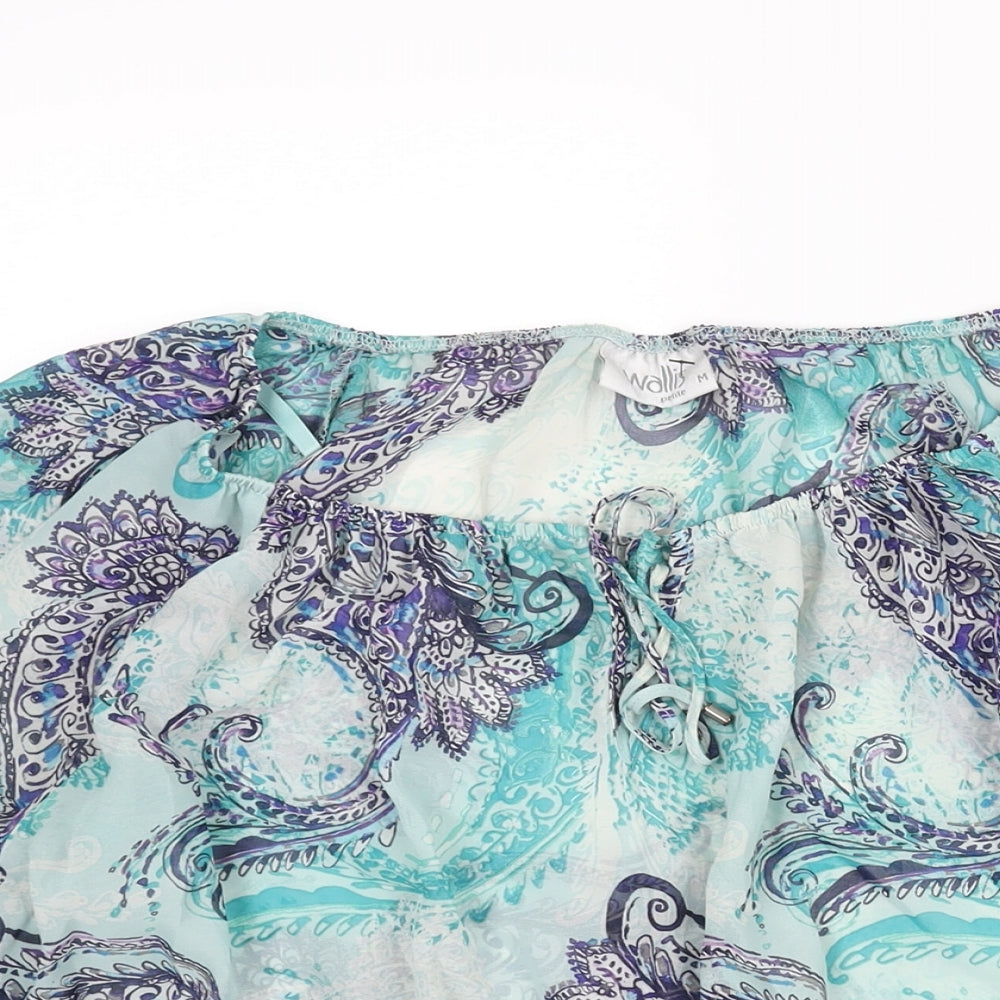 Wallis Womens Blue Paisley Polyester Basic Blouse Size M Boat Neck