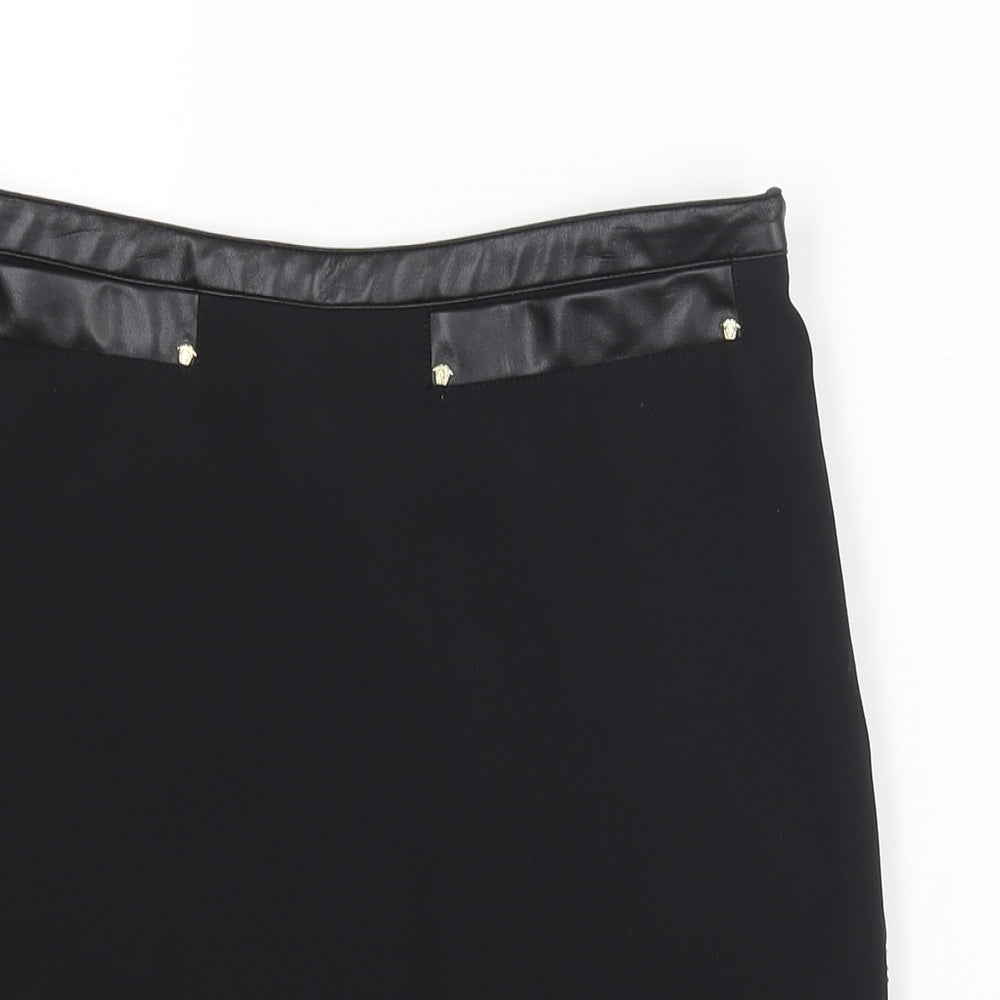 Versace Jeans Couture Womens Black Polyester Straight & Pencil Skirt Size 10 Zip - Medusa Stud Faux Leather Waistband