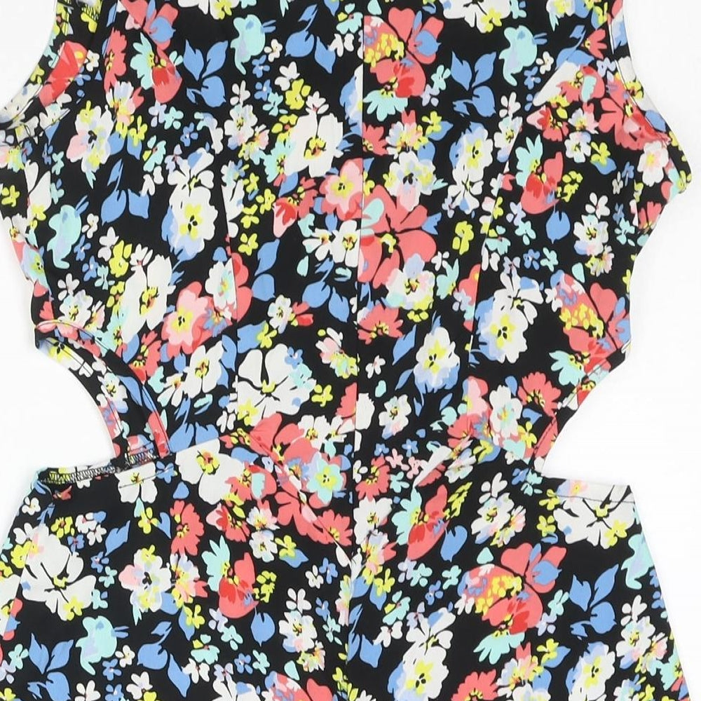 Influence Womens Multicoloured Floral Polyester A-Line Size 10 Round Neck Zip - Cut Out Detail