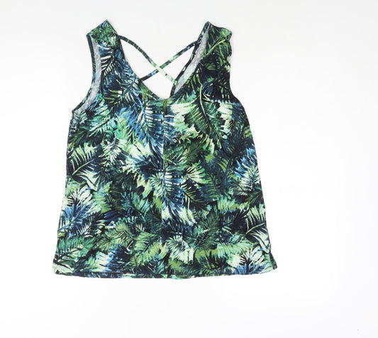 Vewry Womens Green Geometric Viscose Camisole Blouse Size 10 V-Neck - Strap Detail Leaf Print