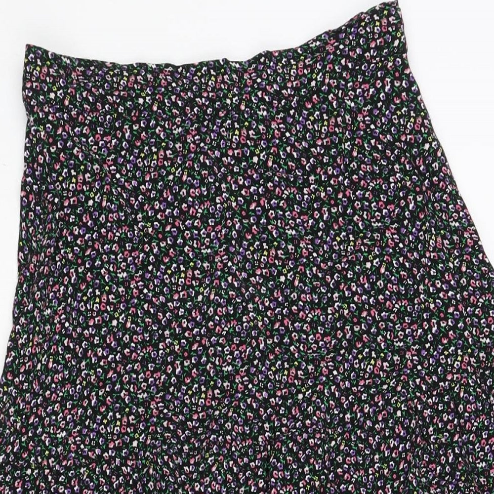 Marks and Spencer Womens Multicoloured Floral Viscose A-Line Skirt Size 6 Zip