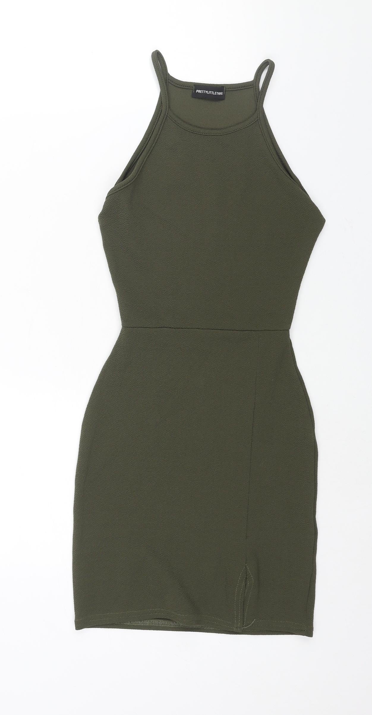 PRETTYLITTLETHING Womens Green Polyester Bodycon Size 6 Round Neck Pullover