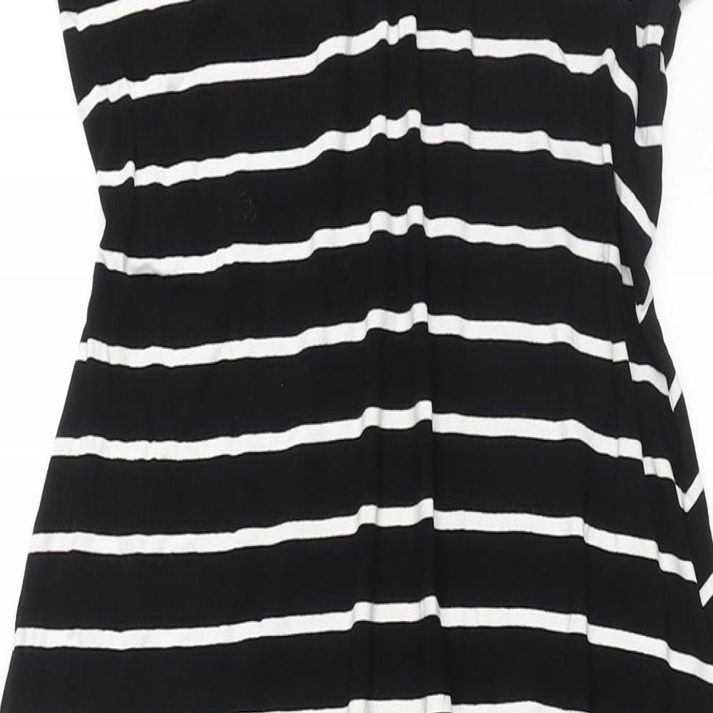 Per Una Womens Black Striped Viscose Maxi Size 14 Scoop Neck Pullover - Lace Back Button Detail