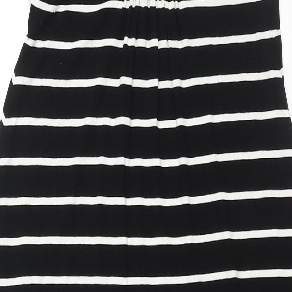 Per Una Womens Black Striped Viscose Maxi Size 14 Scoop Neck Pullover - Lace Back Button Detail