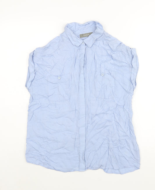 Oasis Womens Blue Viscose Basic Button-Up Size 12 Collared