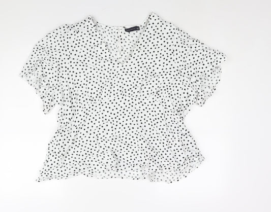 Marks and Spencer Womens White Polka Dot Viscose Basic Blouse Size 24 V-Neck