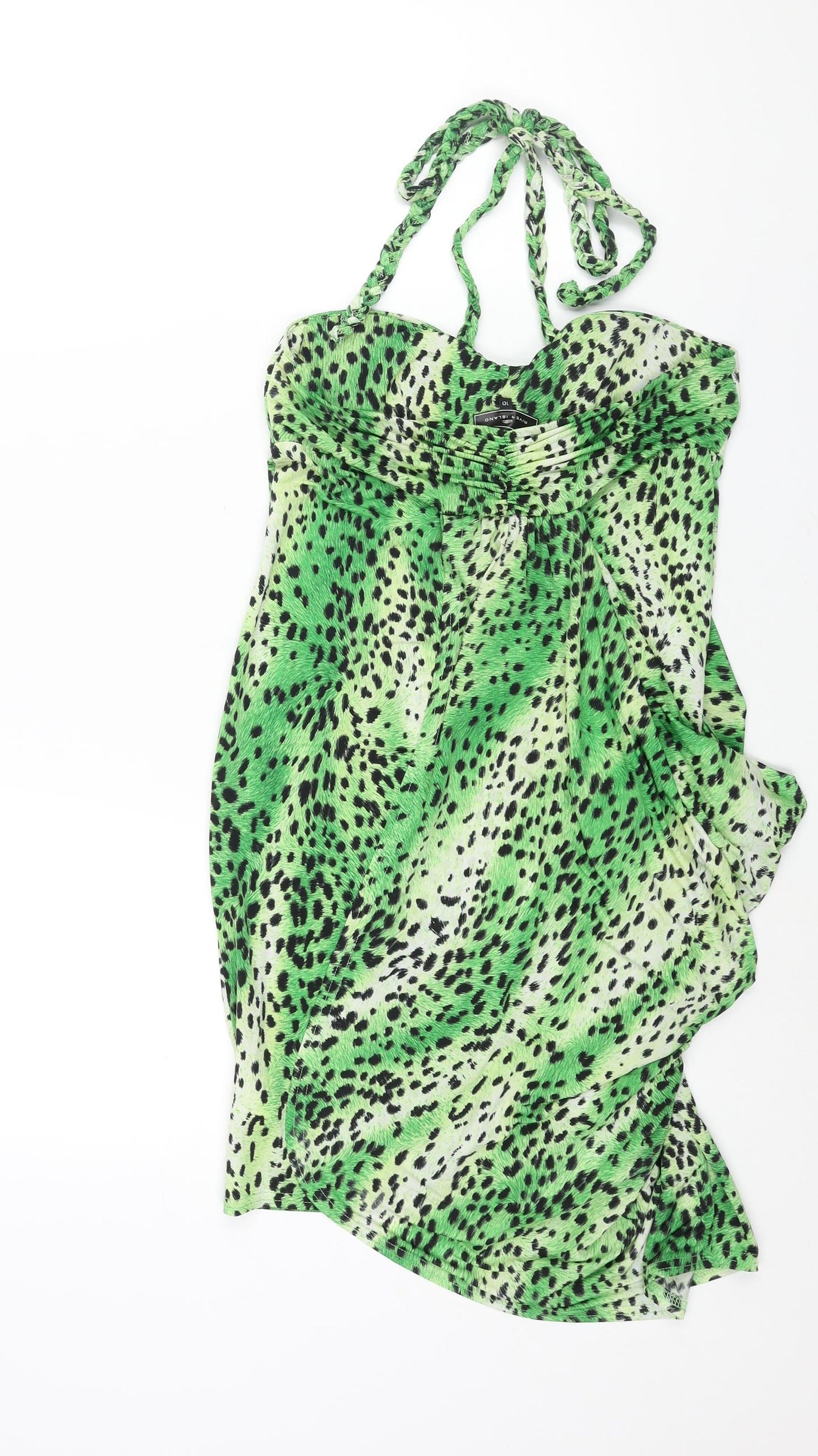 River Island Womens Green Animal Print Polyester Mini Size 12 Halter Pullover - Cheetah Print