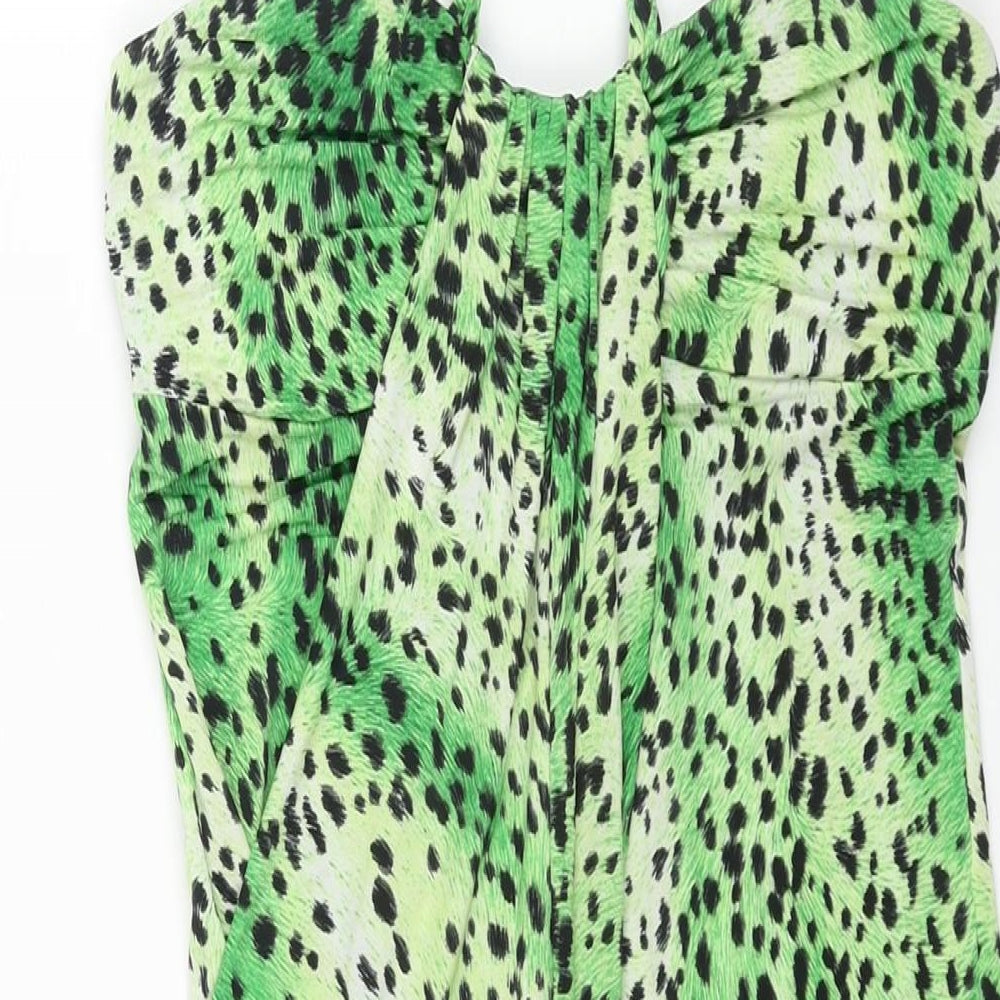 River Island Womens Green Animal Print Polyester Mini Size 12 Halter Pullover - Cheetah Print