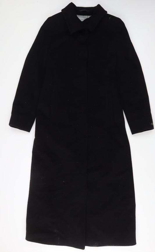 Marks and Spencer Womens Black Overcoat Coat Size 12 Button - Pockets