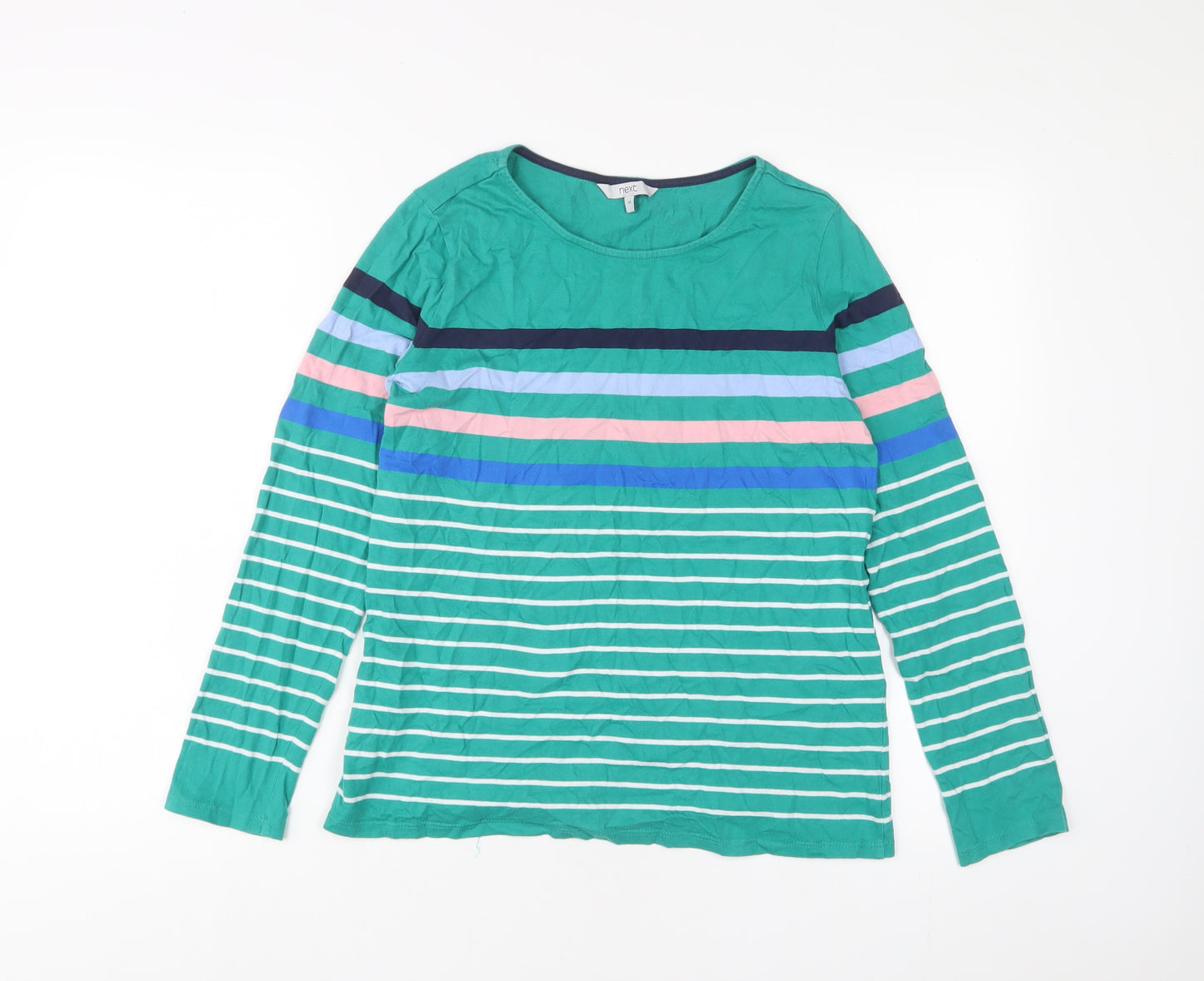 NEXT Womens Green Striped Cotton Basic T-Shirt Size 10 Crew Neck