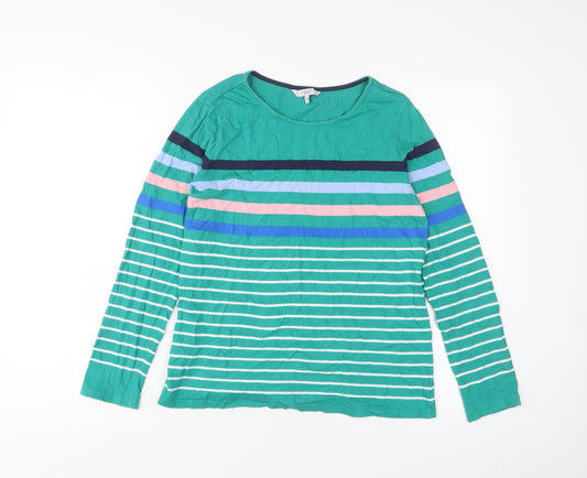 NEXT Womens Green Striped Cotton Basic T-Shirt Size 10 Crew Neck