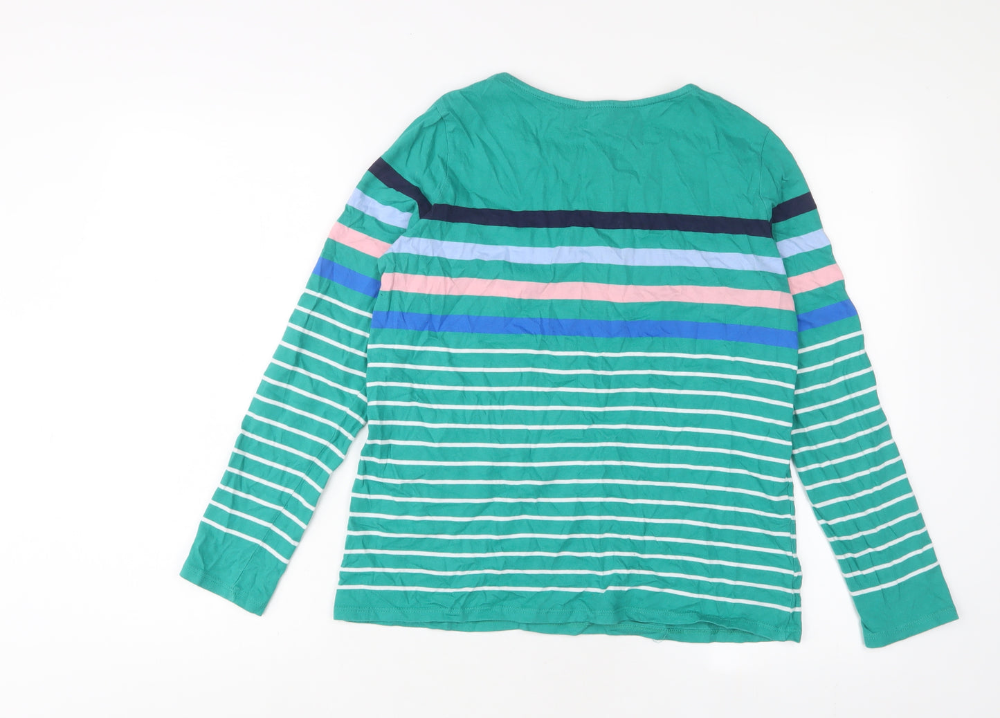 NEXT Womens Green Striped Cotton Basic T-Shirt Size 10 Crew Neck